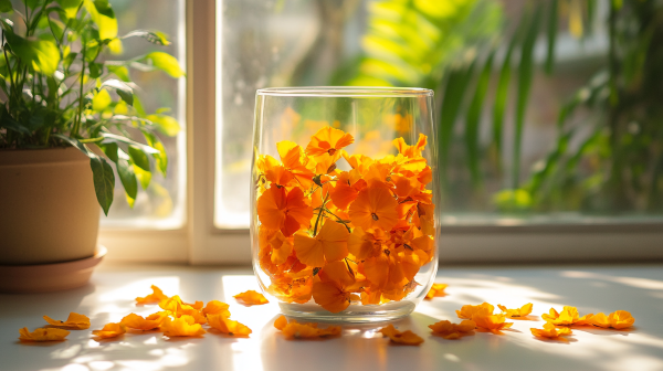 Ringelblumenblüten im Glas